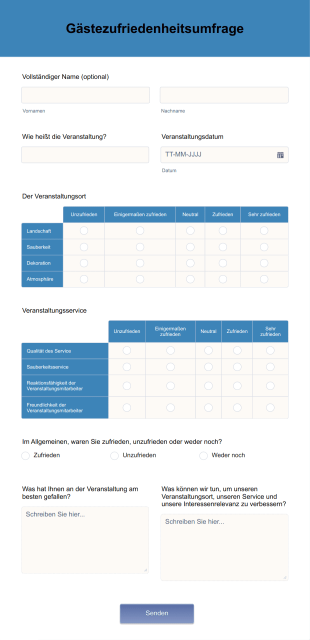 Gästezufriedenheitsumfrage Form Template