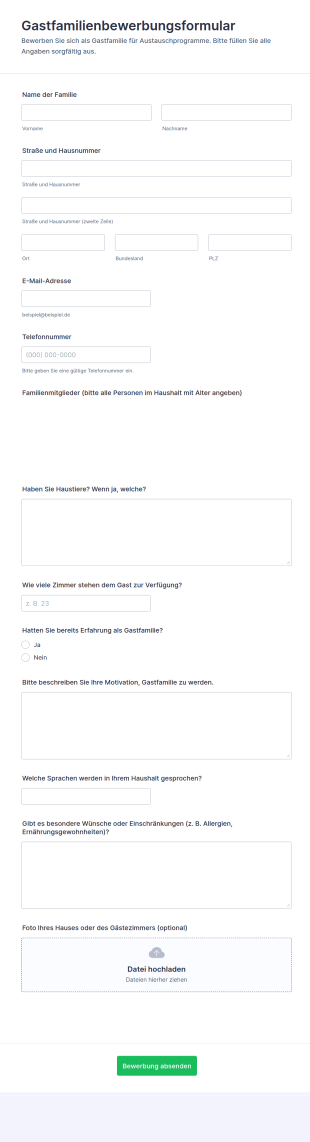 Gastfamilienbewerbungsformular