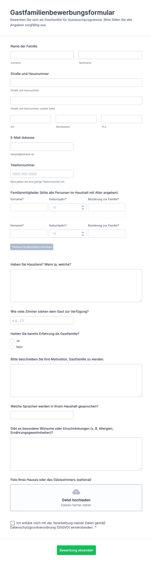 Gastfamilienbewerbungsformular