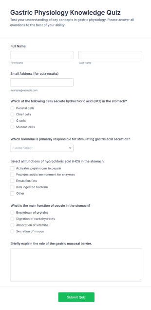 Gastric Physiology Knowledge Quiz Form Template