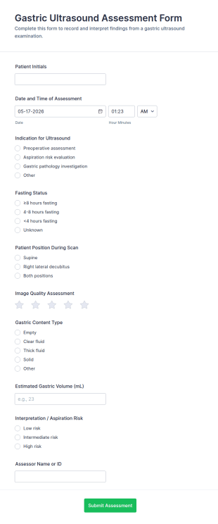Gastric Ultrasound Assessment Form Template