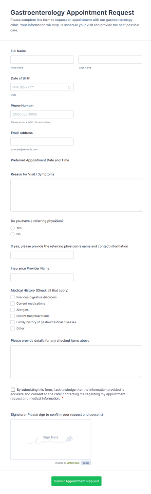 Gastroenterology Appointment Request Form Template