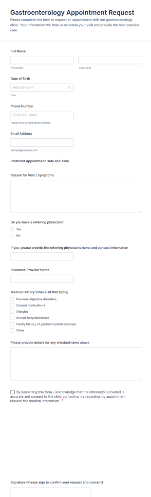 Gastroenterology Appointment Request Form Template