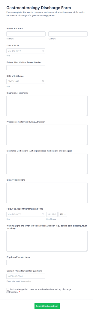 Gastroenterology Discharge Form Template