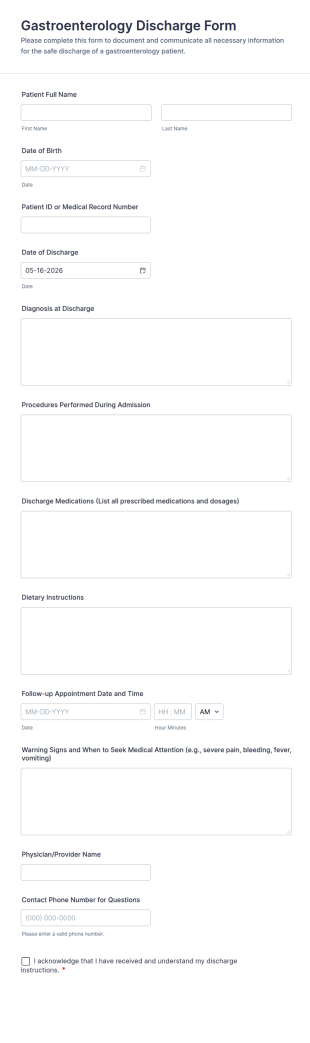 Gastroenterology Discharge Form Template
