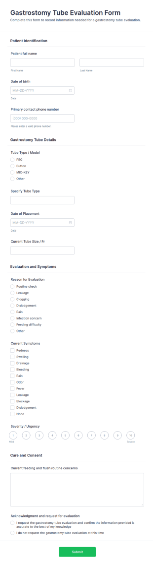 Gastrostomy Tube Evaluation Form Template
