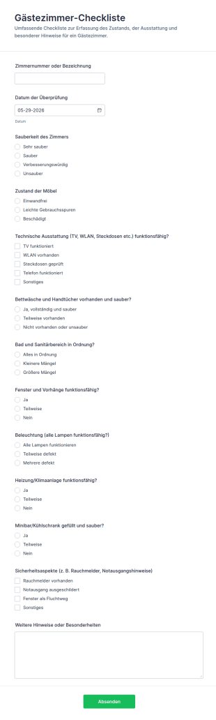 Gästzimmer Checkliste Formular