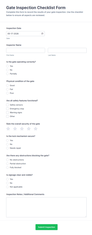 Gate Inspection Checklist Form Template