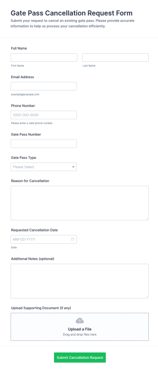 Gate Pass Cancellation Request Form Template