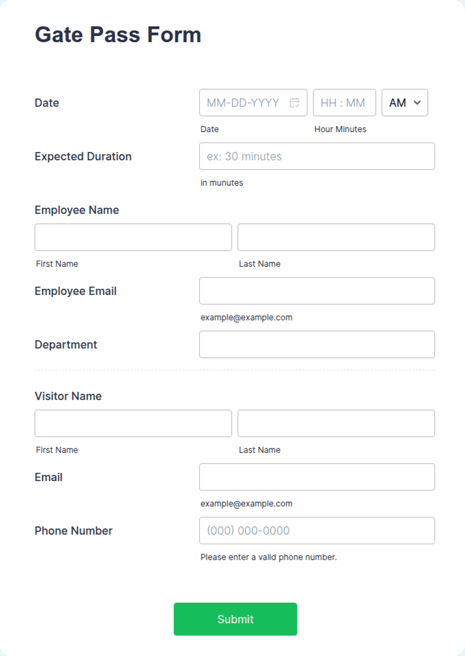 Gate Pass Form Template | Jotform