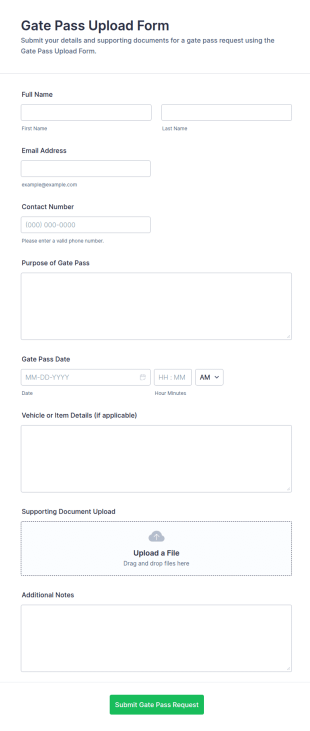 Gate Pass Upload Form Template