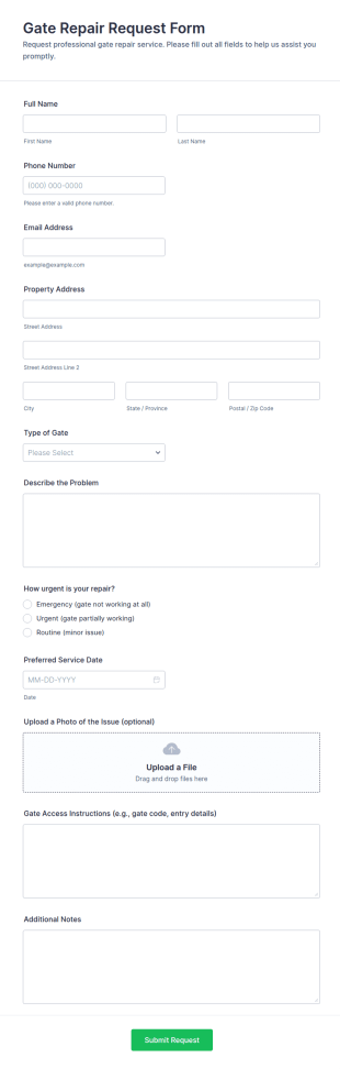 Gate Repair Request Form Template