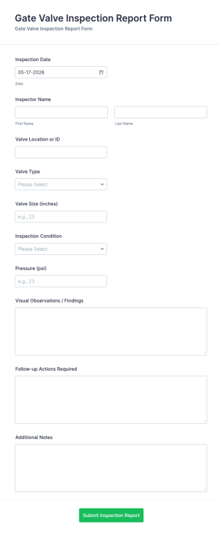 Gate Valve Inspection Report Form Template