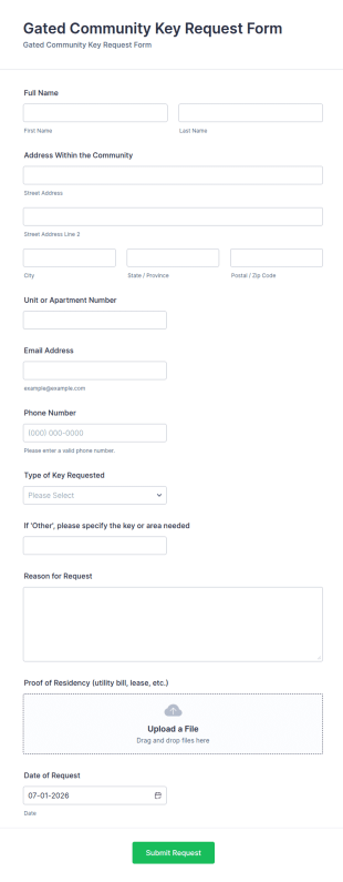 Gated Community Key Request Form Template