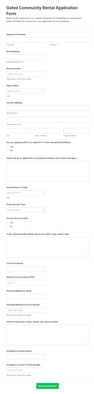 Gated Community Rental Application Form Template