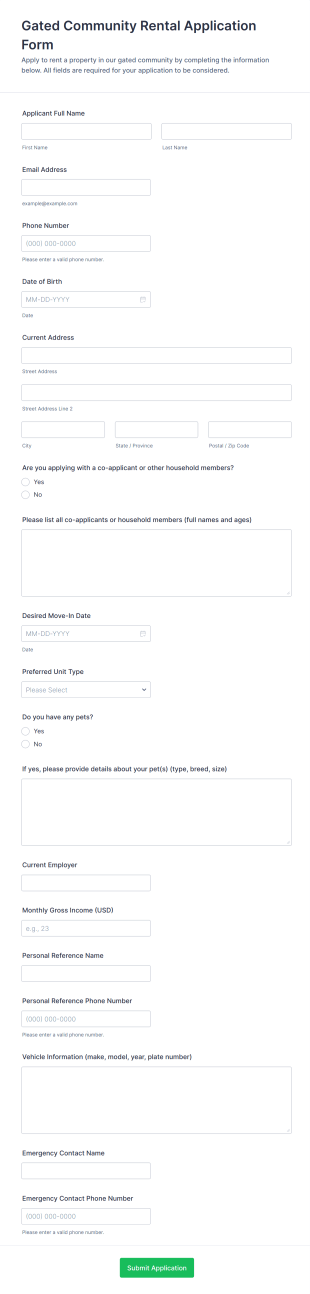 Gated Community Rental Application Form Template
