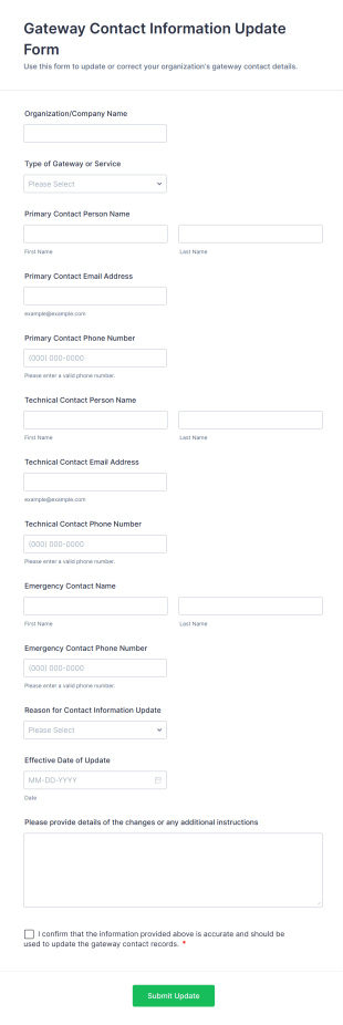 Gateway Contact Information Update Form Template