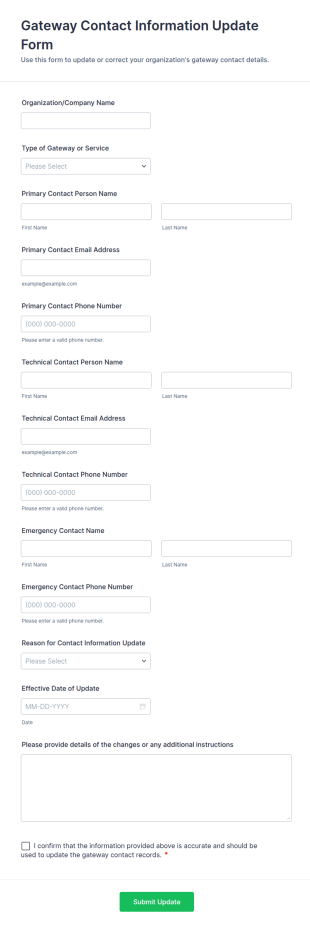 Gateway Contact Information Update Form Template
