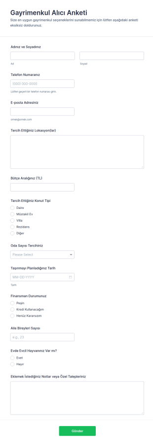 Gayrimenkul Alıcı Anketi Form Şablonu