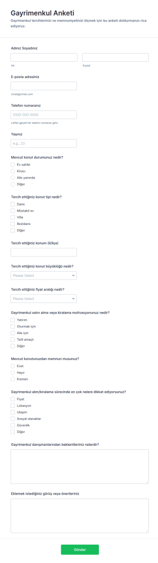 Gayrimenkul Anketi Form Şablonu