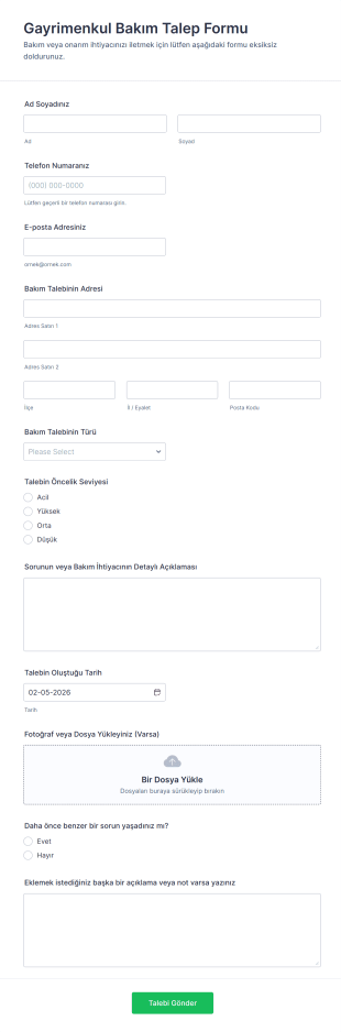Gayrimenkul Bakım Talep Form Şablonu