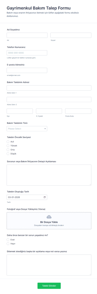Gayrimenkul Bakım Talep Form Şablonu