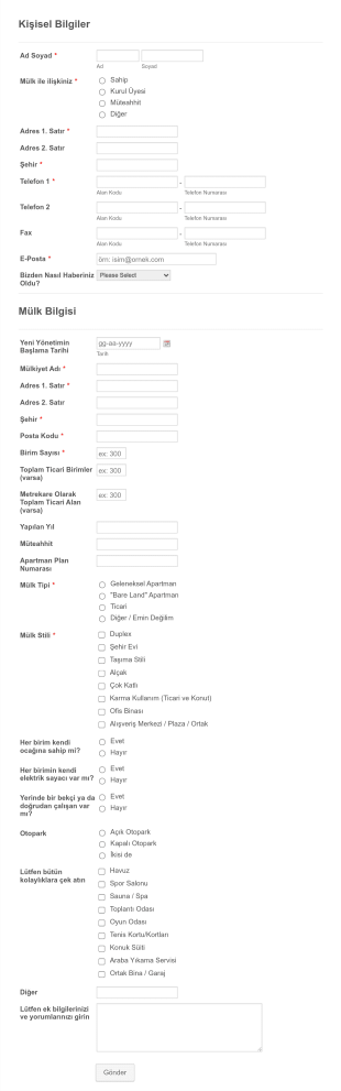 Gayrimenkul Bilgi Form Template