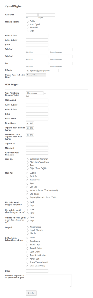 Gayrimenkul Bilgi Form Şablonu