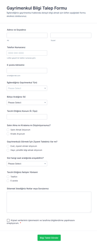 Gayrimenkul Bilgi Talep Form Şablonu