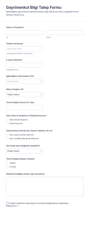 Gayrimenkul Bilgi Talep Form Şablonu