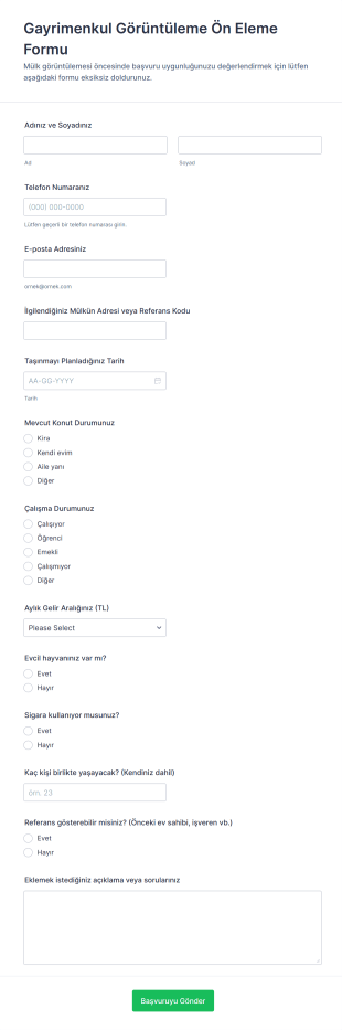 Gayrimenkul Görüntüleme Ön Eleme Form Şablonu