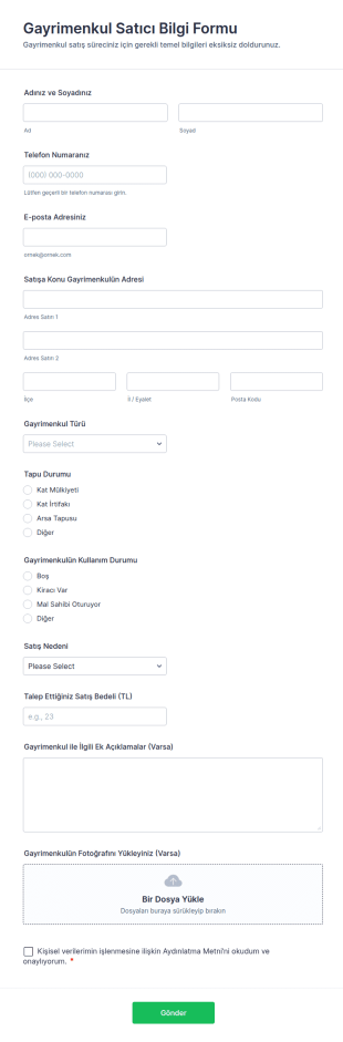 Gayrimenkul Satıcı Bilgi Form Şablonu