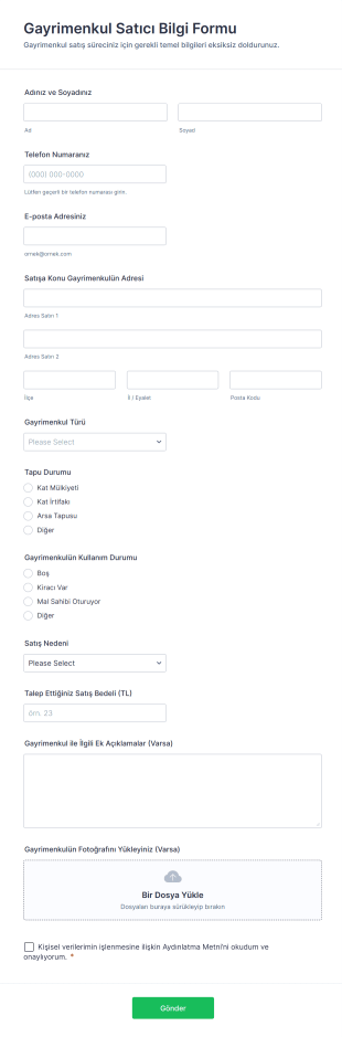 Gayrimenkul Satıcı Bilgi Form Şablonu