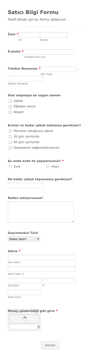 Gayrimenkul Satış Başvuru Form Şablonu
