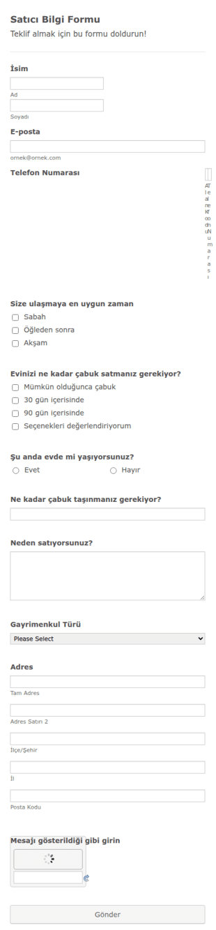 Gayrimenkul Satış Başvuru Form Şablonu