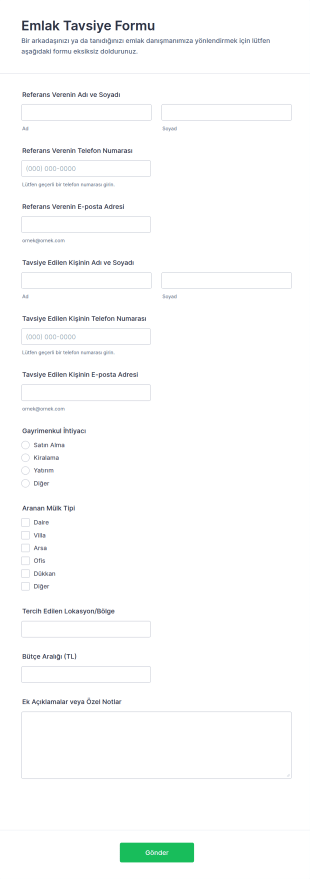 Emlak Tavsiye Form Şablonu
