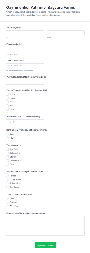 Gayrimenkul Yatırımcı Form Şablonu