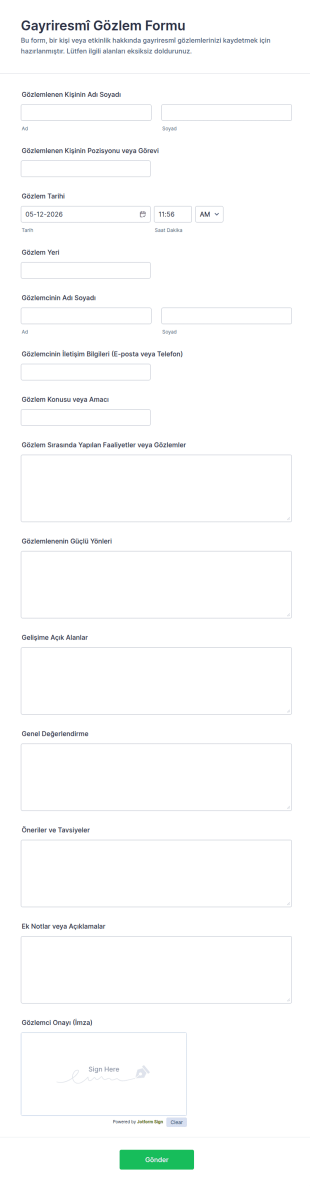 Gayriresmî Gözlem Form Şablonu