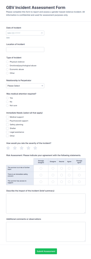 GBV Incident Assessment Form Template