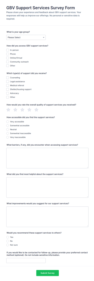 GBV Support Services Survey Form Template