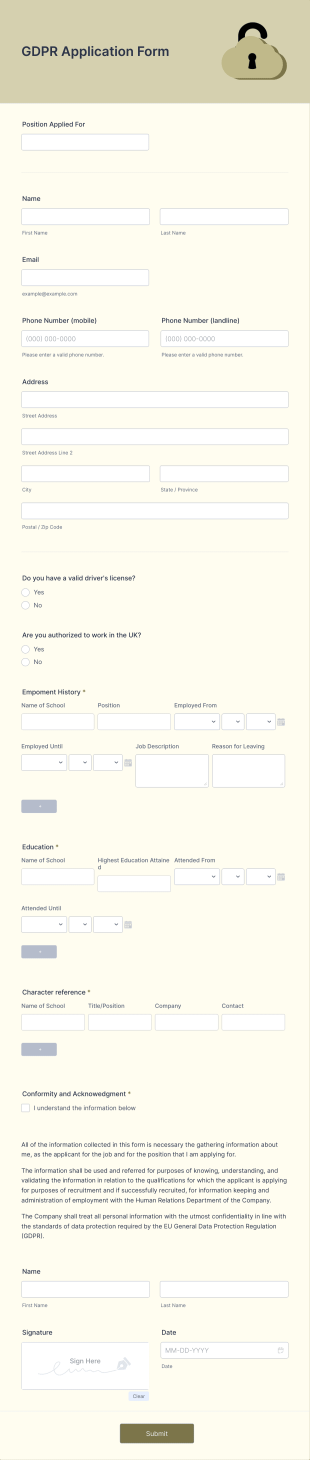 GDPR Application Form Template