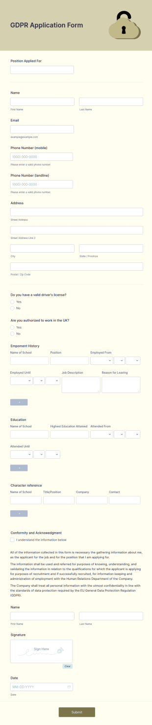 GDPR Application Form Template