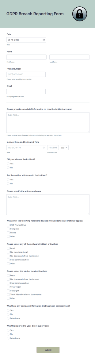 GDPR Breach Reporting Form Template
