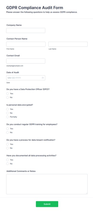 GDPR Compliance Audit Form Template