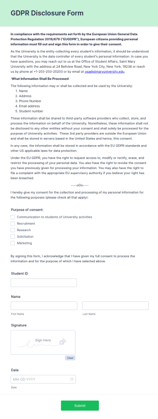 GDPR Disclosure Form Template