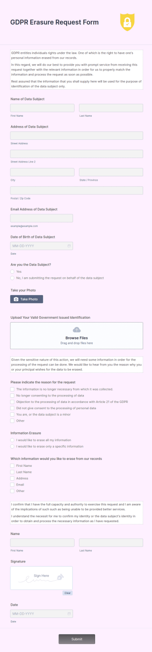 GDPR Erasure Request Form Template