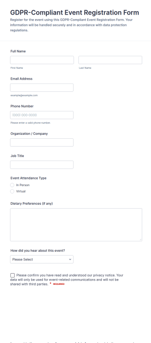 GDPR Event Registration Form Template