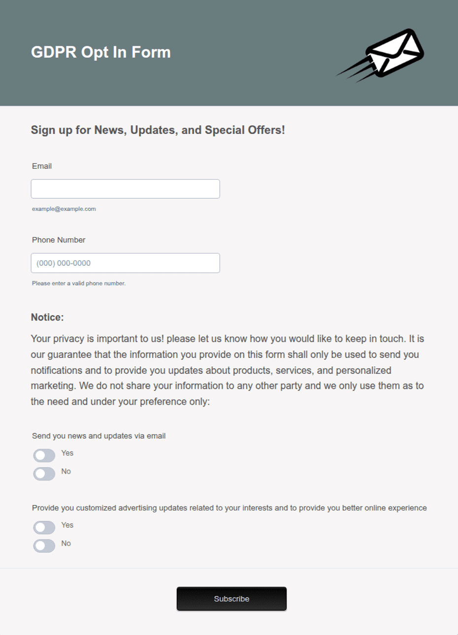 GDPR Opt In Form Template | Jotform