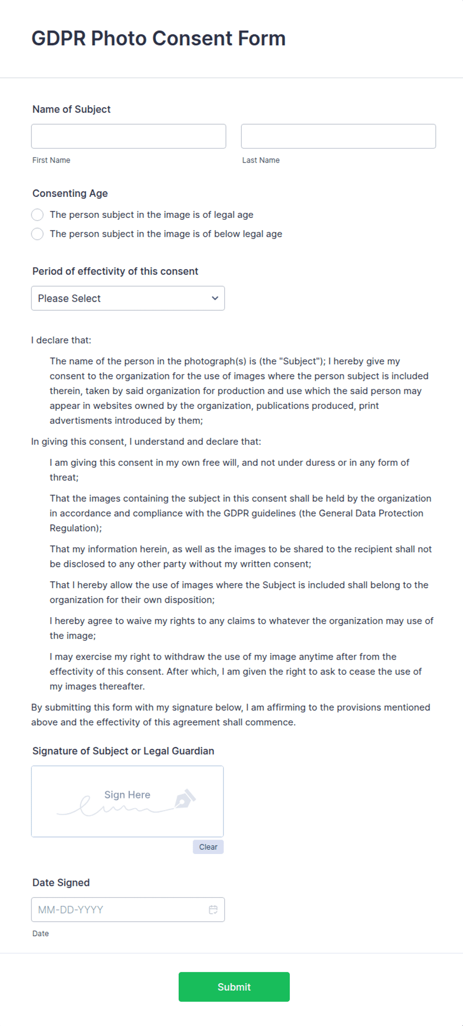 GDPR Photo Consent Form Template Jotform