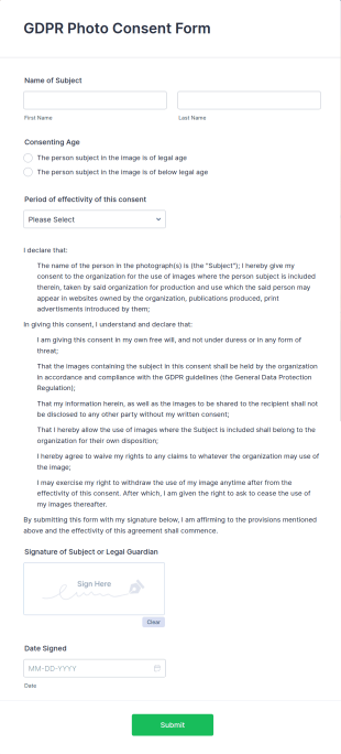 GDPR Photo Consent Form Template
